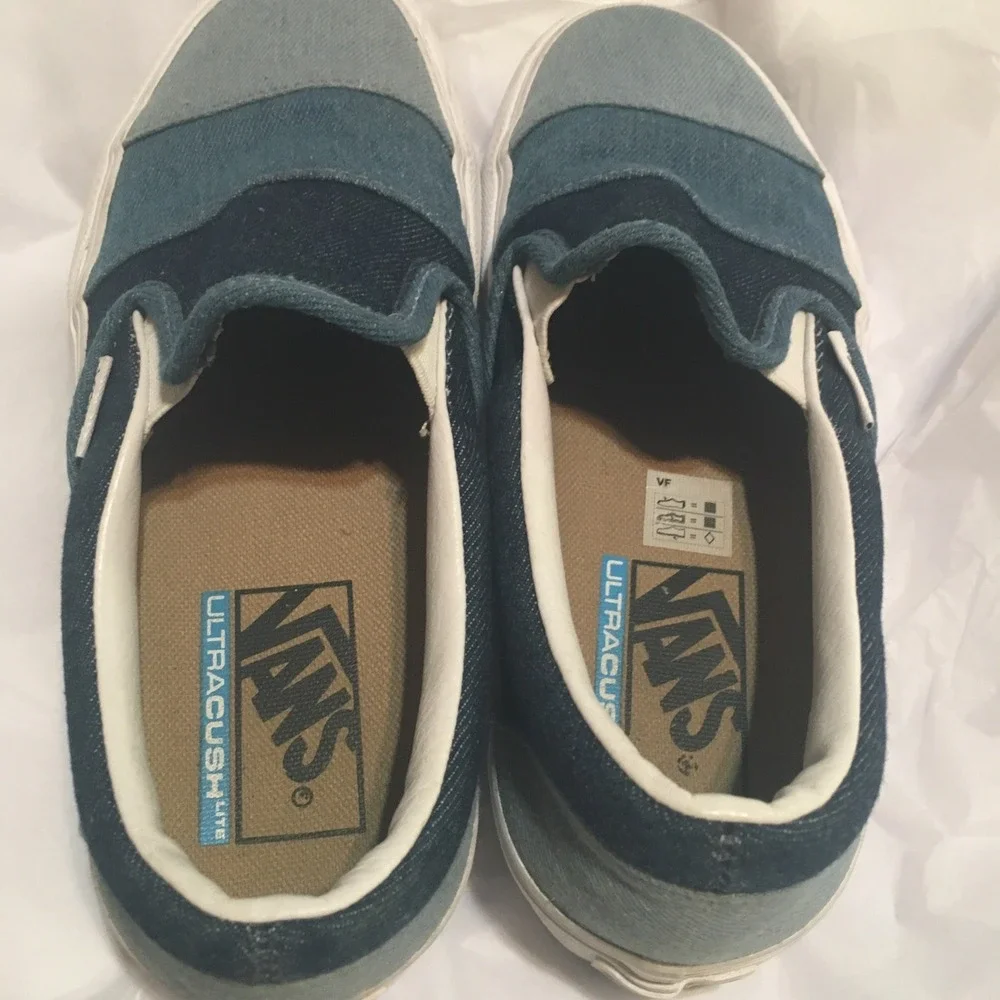 Vans Slip‎ On Blue Denim Ombré Shoes Size Womens 6, Mens 4.5